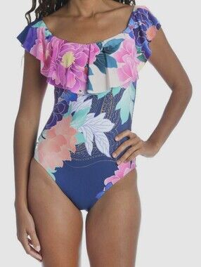 Trina Turk Women's Purple Opulent Oasis One Piece Swimsuit Swimwear Size 6